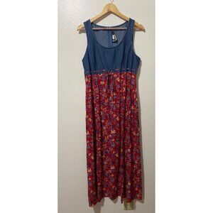 Vintage All That Jazz‎ Women's Denim Floral Sleeveless Boho Dress Size 13/14